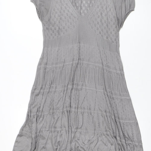 Oasis Women’s Grey Knit V-Neck Short Sleeve Dress Size S