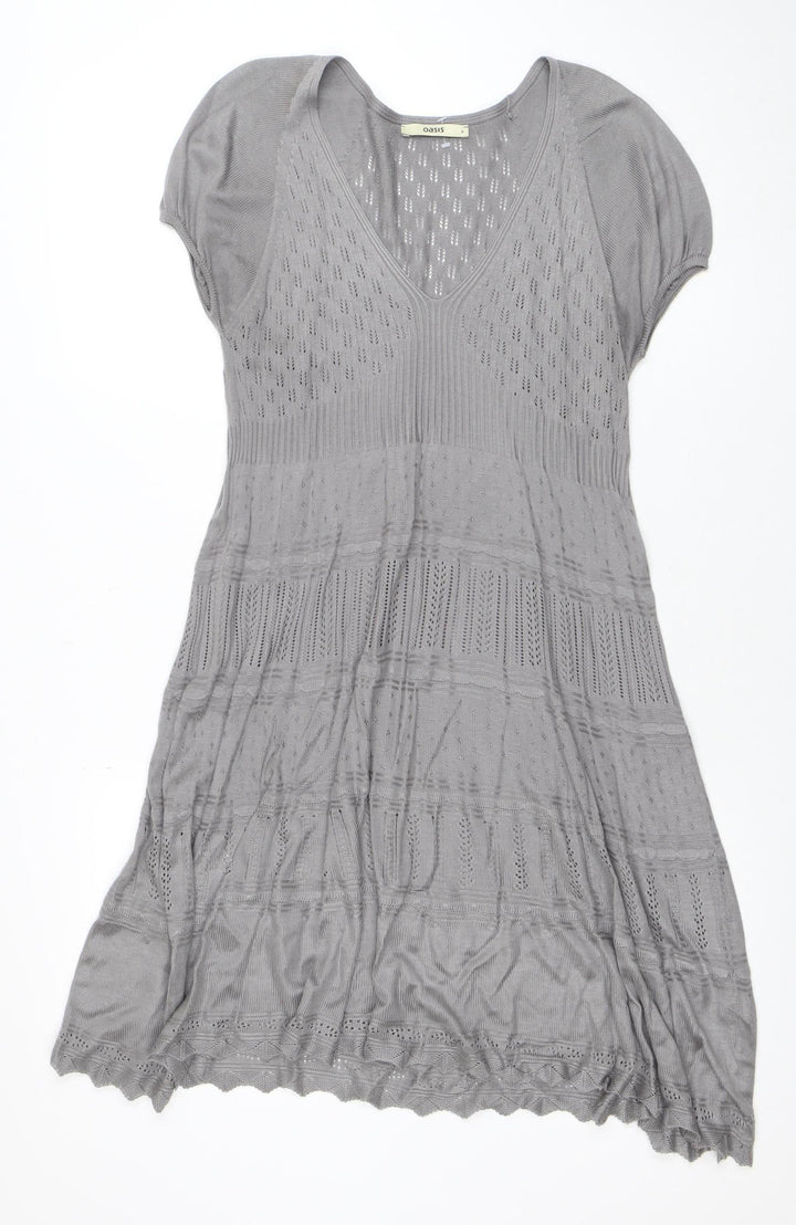 Oasis Women’s Grey Knit V-Neck Short Sleeve Dress Size S