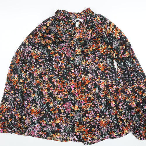 H&M Women's Multicoloured Floral Chiffon Ruffle Blouse XS