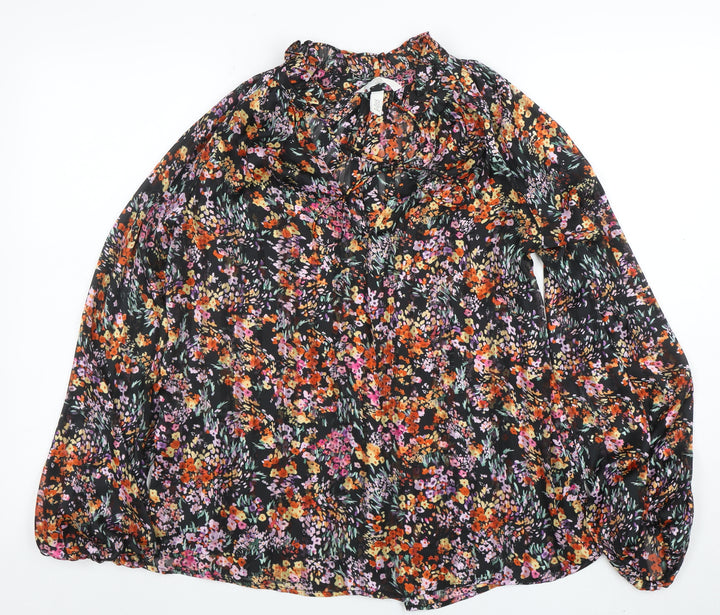 H&M Women's Multicoloured Floral Chiffon Ruffle Blouse XS