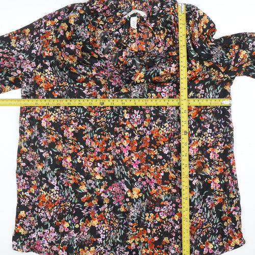 H&M Women's Multicoloured Floral Chiffon Ruffle Blouse XS