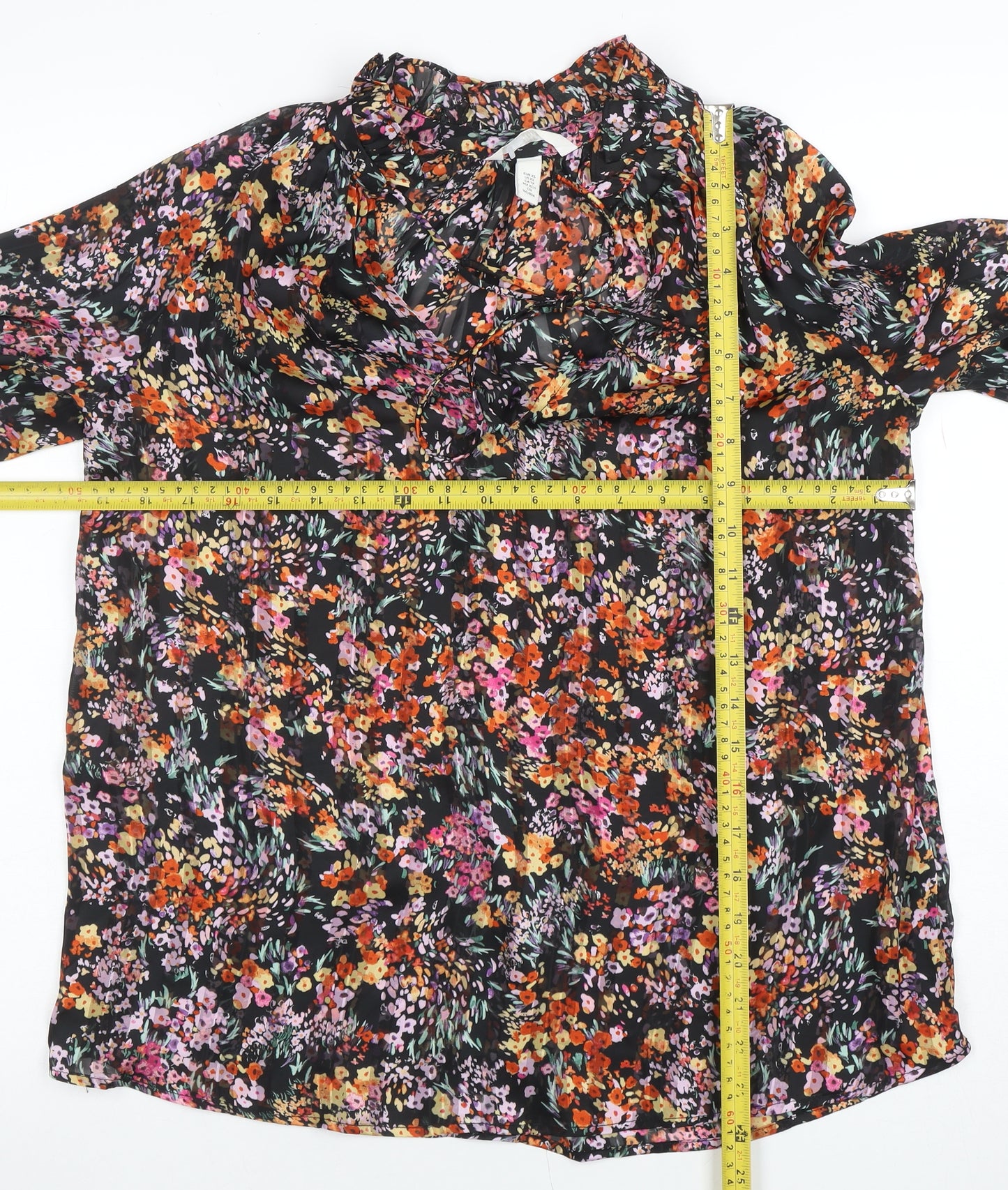 H&M Women's Multicoloured Floral Chiffon Ruffle Blouse XS
