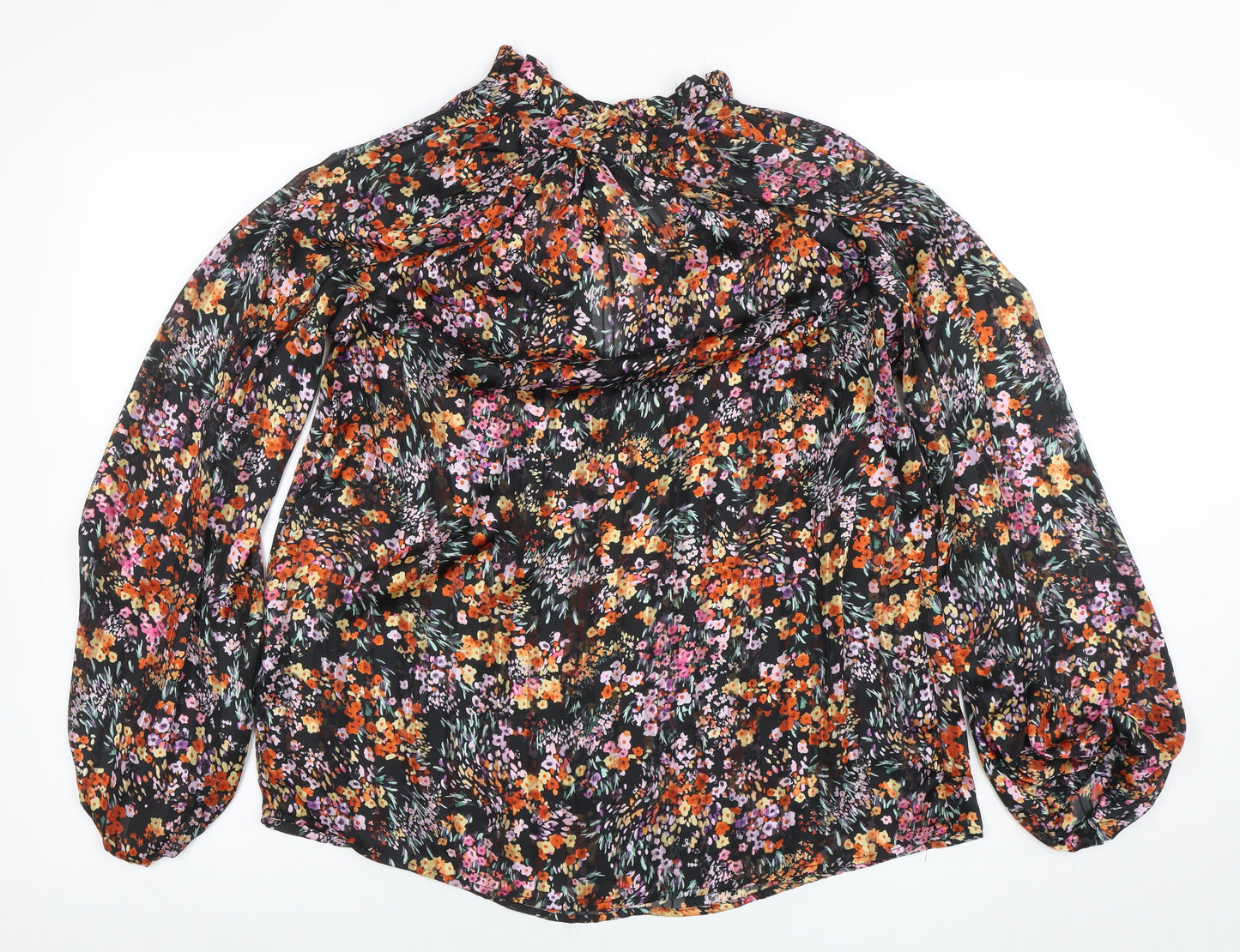 H&M Women's Multicoloured Floral Chiffon Ruffle Blouse XS