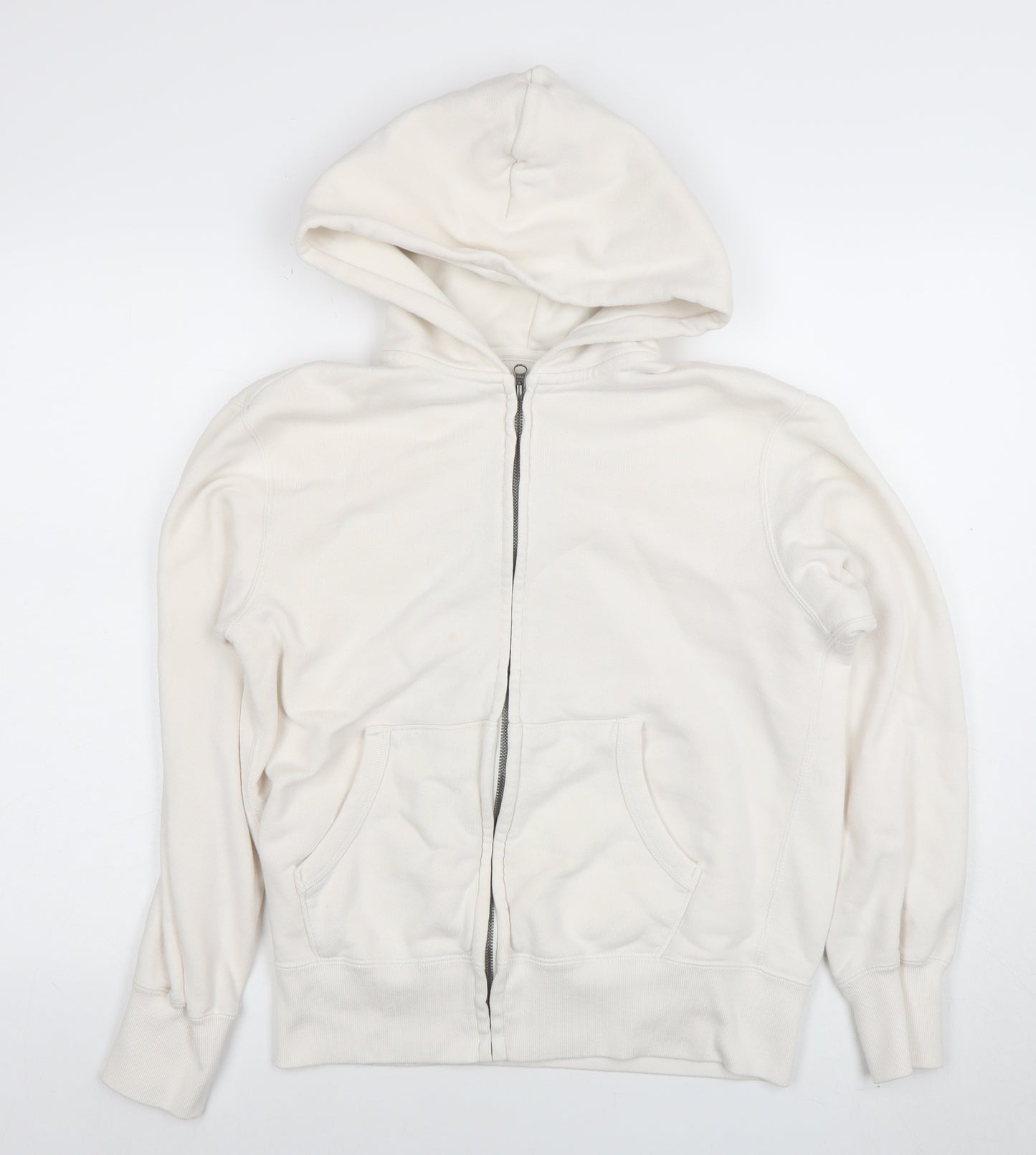 Uniqlo Women White Full Zip Hoodie Size M Cotton Blend