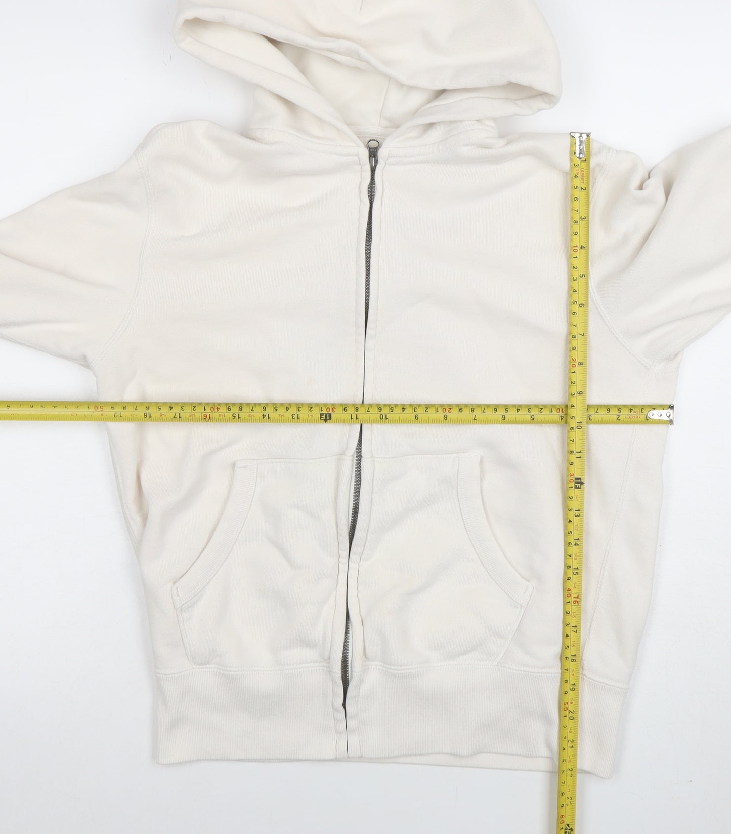 Uniqlo Women White Full Zip Hoodie Size M Cotton Blend