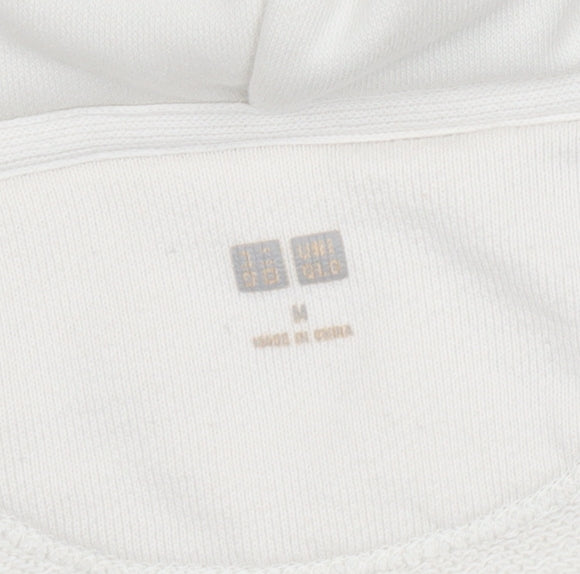 Uniqlo Women White Full Zip Hoodie Size M Cotton Blend