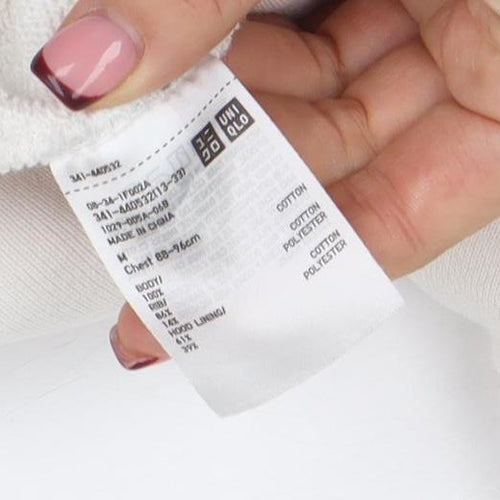 Uniqlo Women White Full Zip Hoodie Size M Cotton Blend