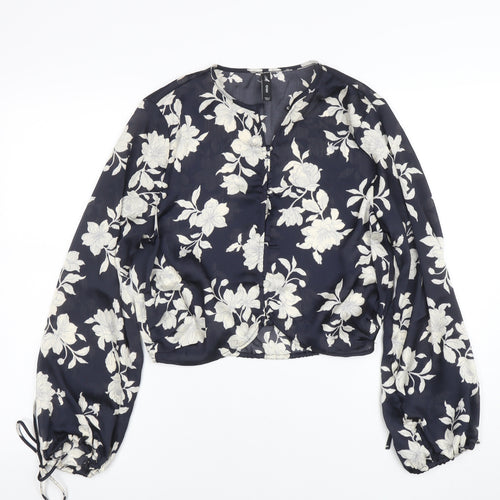 Mango Womens Blue Floral Chiffon Cropped Blouse XS