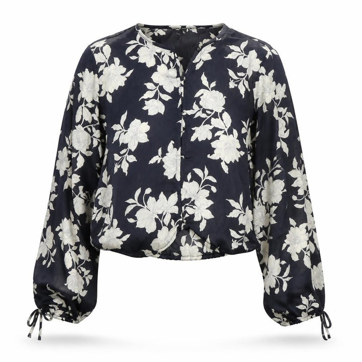 Mango Womens Blue Floral Chiffon Cropped Blouse XS