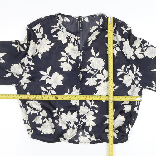 Mango Womens Blue Floral Chiffon Cropped Blouse XS