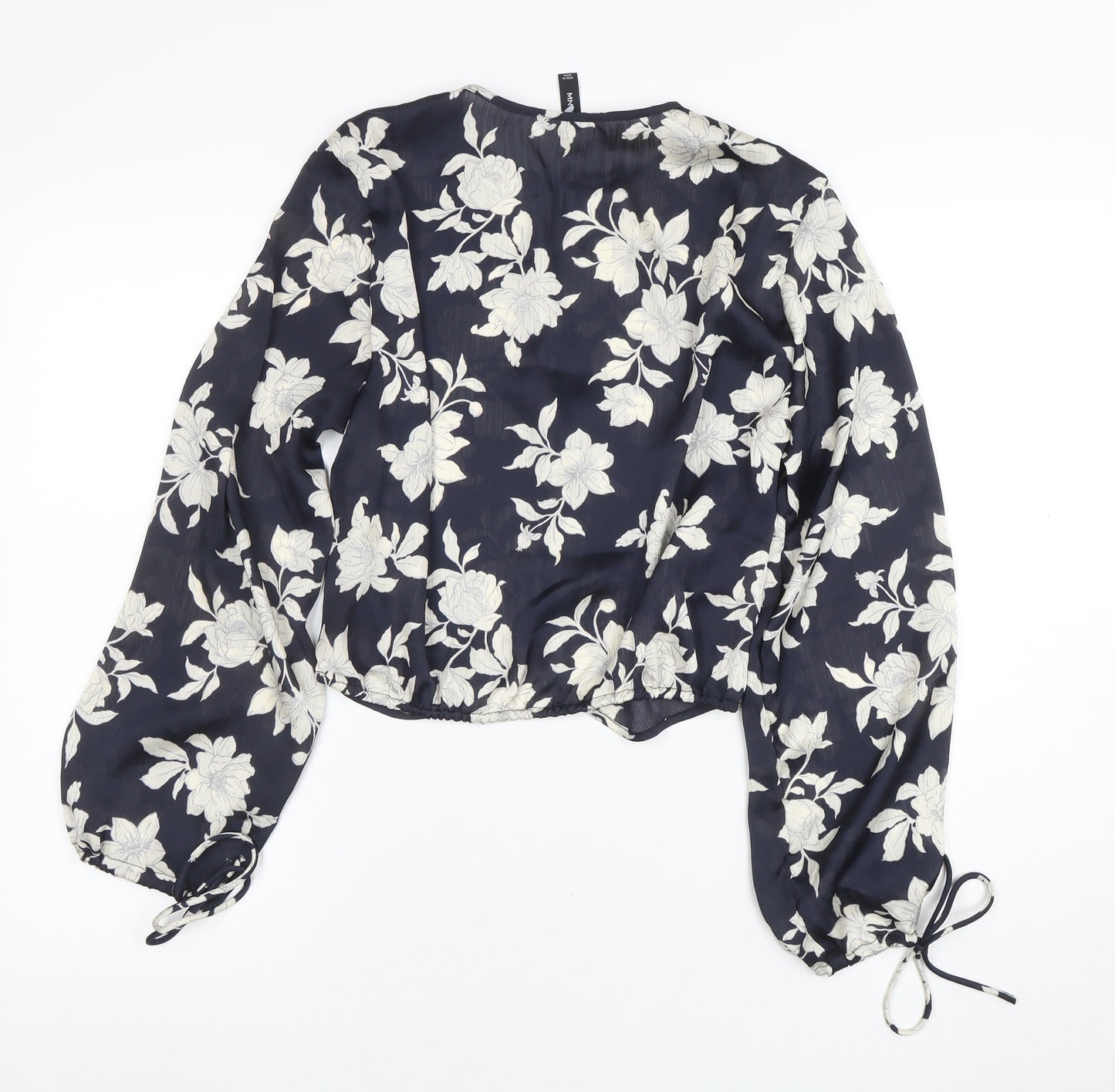 Mango Womens Blue Floral Chiffon Cropped Blouse XS