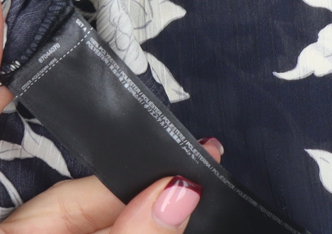 Mango Womens Blue Floral Chiffon Cropped Blouse XS