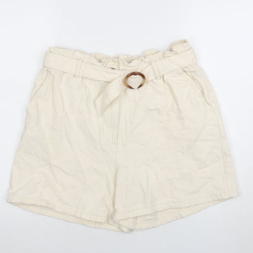 Primark Women’s Ivory Paperbag Cotton Twill Shorts L