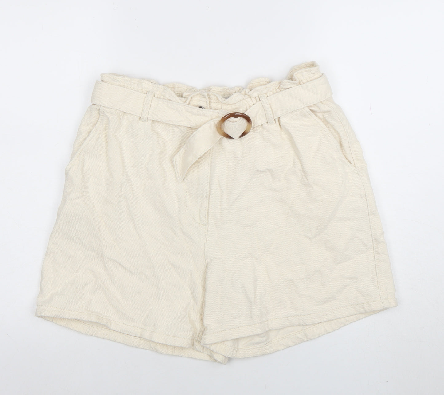 Primark Women’s Ivory Paperbag Cotton Twill Shorts L