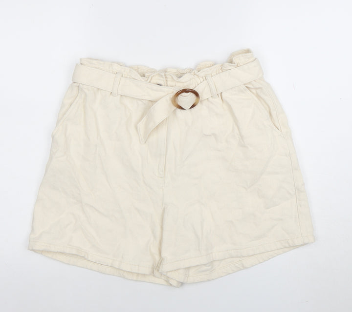 Primark Women’s Ivory Paperbag Cotton Twill Shorts L
