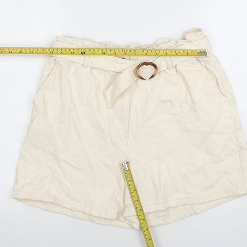 Primark Women’s Ivory Paperbag Cotton Twill Shorts L