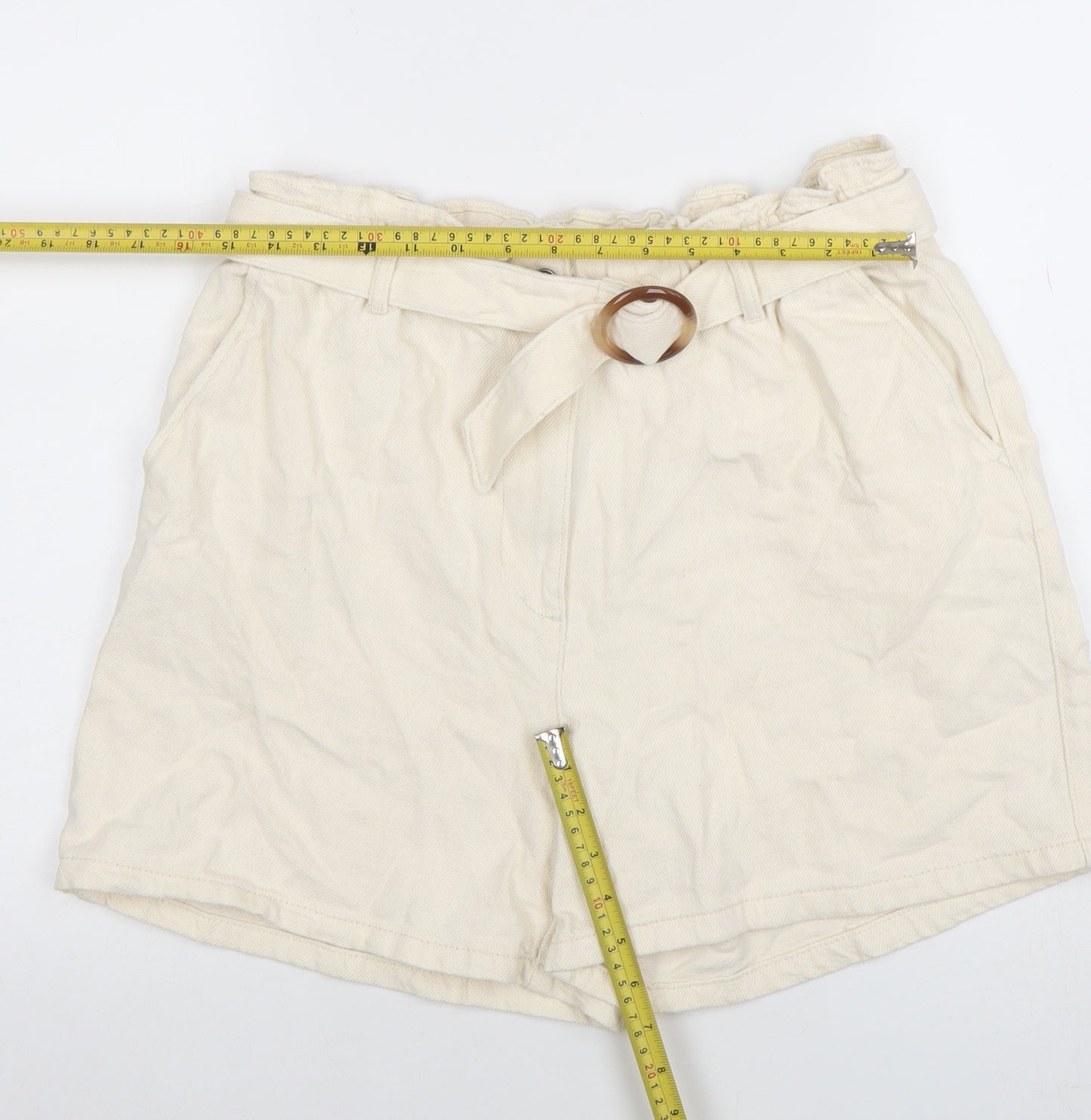 Primark Women’s Ivory Paperbag Cotton Twill Shorts L