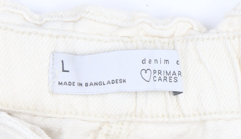 Primark Women’s Ivory Paperbag Cotton Twill Shorts L