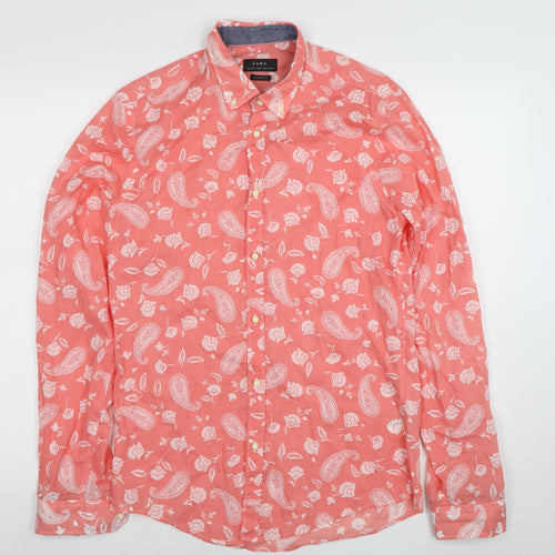 Zara Men's Coral Paisley Button-Up Cotton Relaxed Fit Shirt Size S