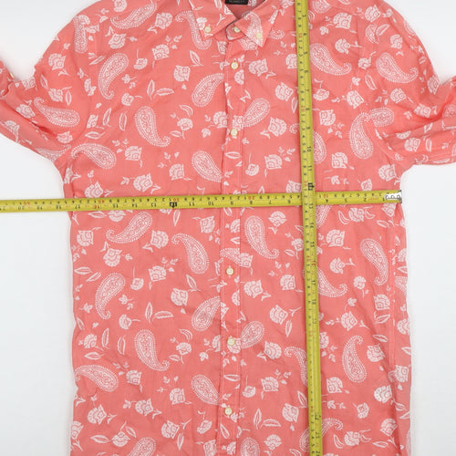 Zara Men's Coral Paisley Button-Up Cotton Relaxed Fit Shirt Size S