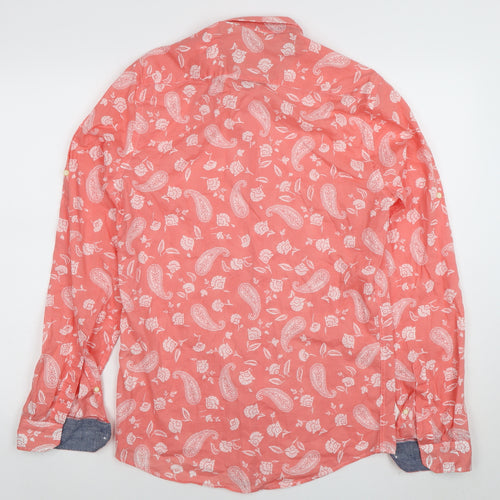Zara Men's Coral Paisley Button-Up Cotton Relaxed Fit Shirt Size S