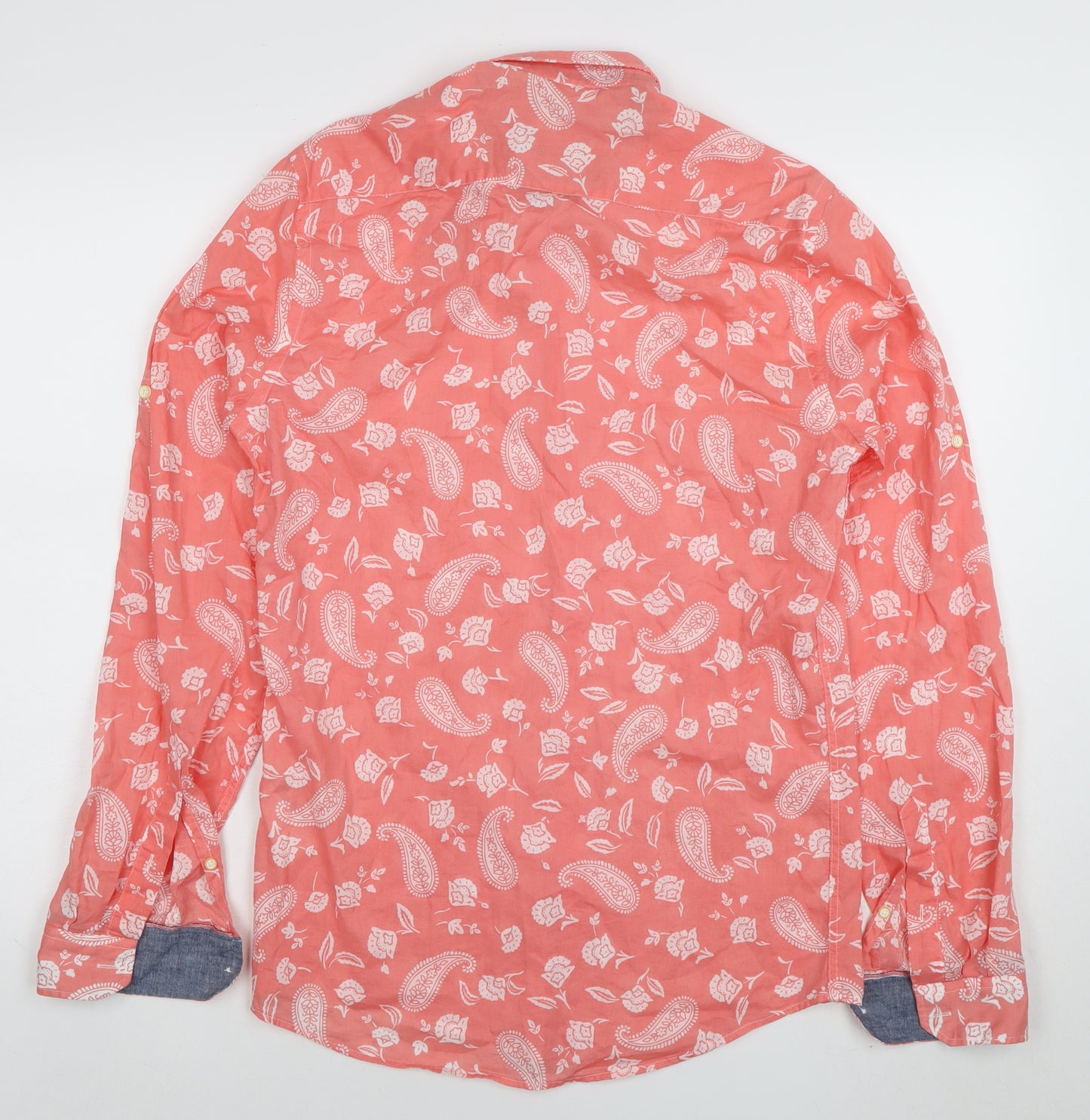 Zara Men's Coral Paisley Button-Up Cotton Relaxed Fit Shirt Size S