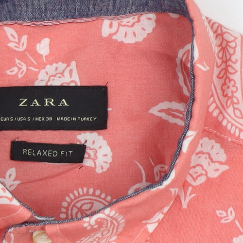Zara Men's Coral Paisley Button-Up Cotton Relaxed Fit Shirt Size S