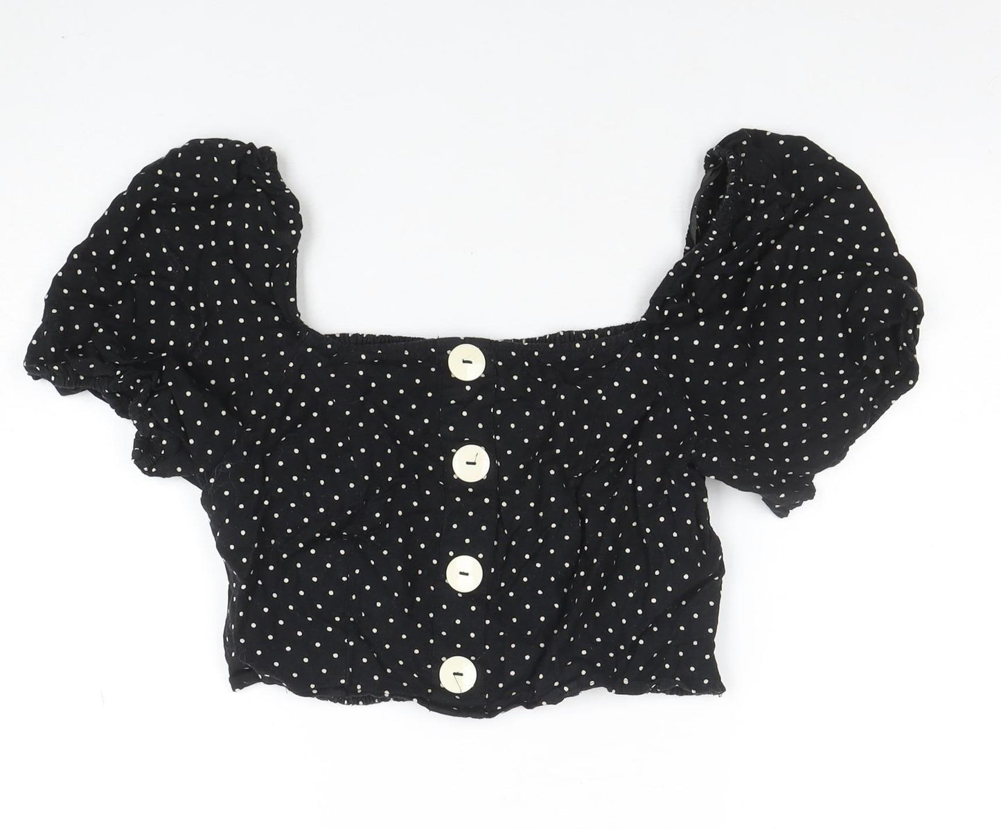 River Island Womens Black Polka Dot Cropped Blouse Size 12 Puff Sleeve