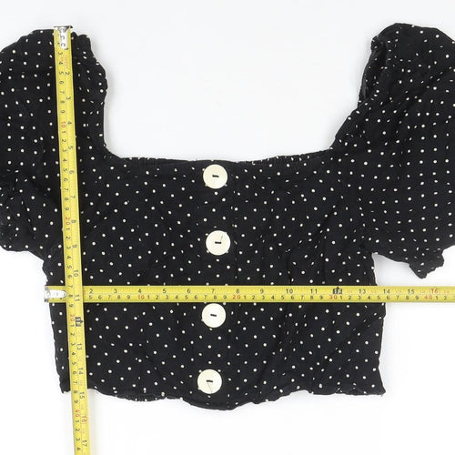 River Island Womens Black Polka Dot Cropped Blouse Size 12 Puff Sleeve