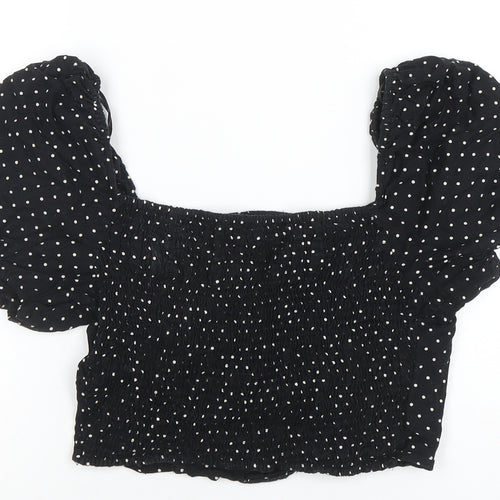 River Island Womens Black Polka Dot Cropped Blouse Size 12 Puff Sleeve