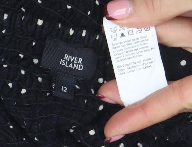 River Island Womens Black Polka Dot Cropped Blouse Size 12 Puff Sleeve