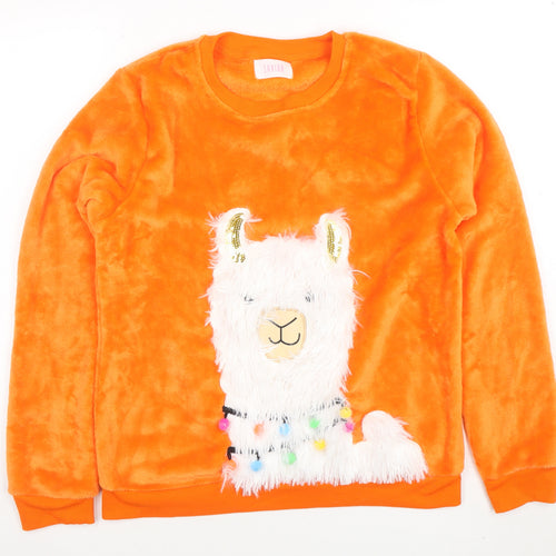 Savida Women’s Orange Llama Embellished Pullover Sweatshirt Size 12