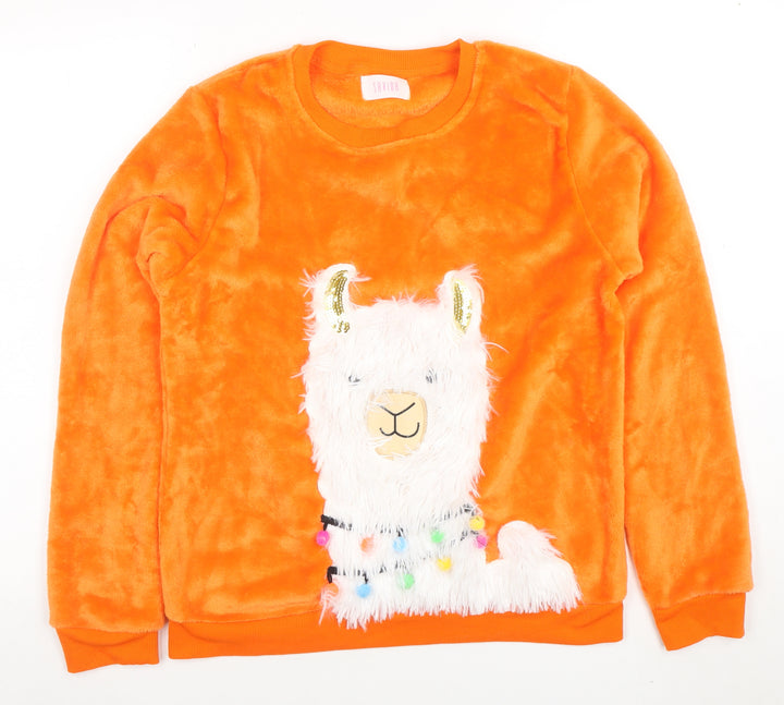 Savida Women’s Orange Llama Embellished Pullover Sweatshirt Size 12