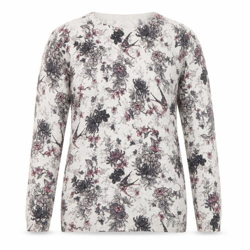 Warehouse Women’s Ivory Floral Bird Print Cotton Blend Pullover Jumper Size 8