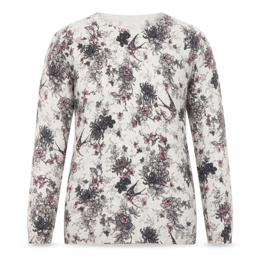 Warehouse Women’s Ivory Floral Bird Print Cotton Blend Pullover Jumper Size 8