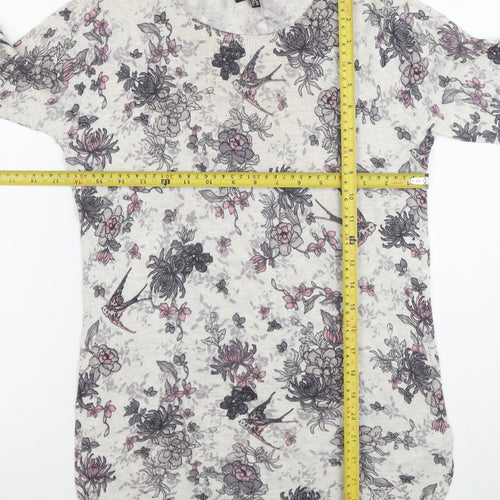 Warehouse Women’s Ivory Floral Bird Print Cotton Blend Pullover Jumper Size 8