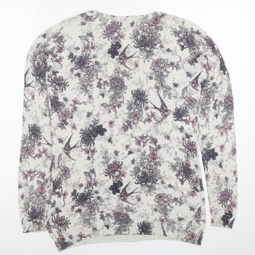 Warehouse Women’s Ivory Floral Bird Print Cotton Blend Pullover Jumper Size 8
