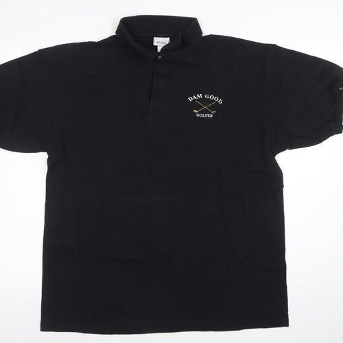 Anvil Men's Black XL Golf Polo Shirt Funny Embroidered Cotton Top