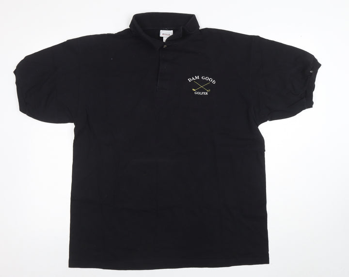 Anvil Men's Black XL Golf Polo Shirt Funny Embroidered Cotton Top