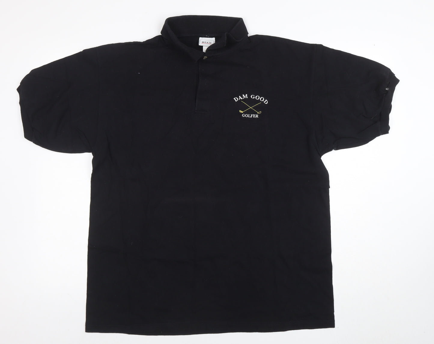 Anvil Men's Black XL Golf Polo Shirt Funny Embroidered Cotton Top