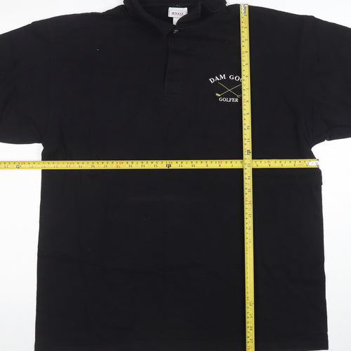 Anvil Men's Black XL Golf Polo Shirt Funny Embroidered Cotton Top