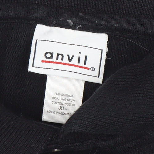 Anvil Men's Black XL Golf Polo Shirt Funny Embroidered Cotton Top