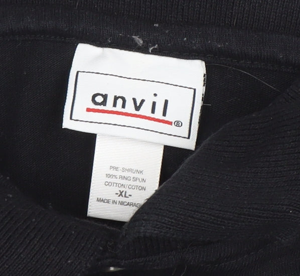 Anvil Men's Black XL Golf Polo Shirt Funny Embroidered Cotton Top