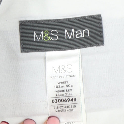 Marks and Spencer Men Mid Grey Regular Fit Dress Trousers 40W 29L