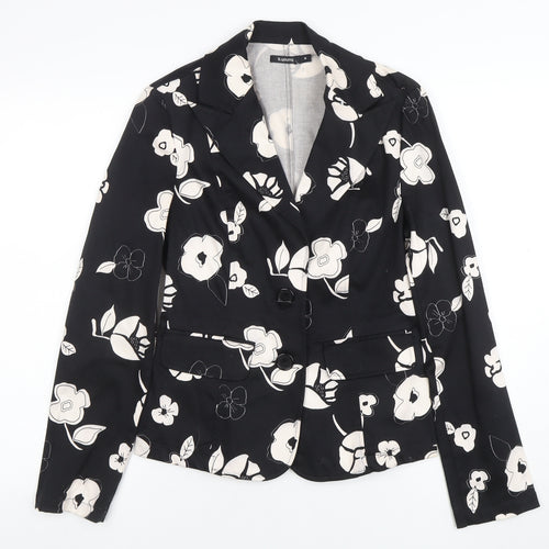 Bunoh.Q Women's Black Floral Single-Breasted Blazer Size M