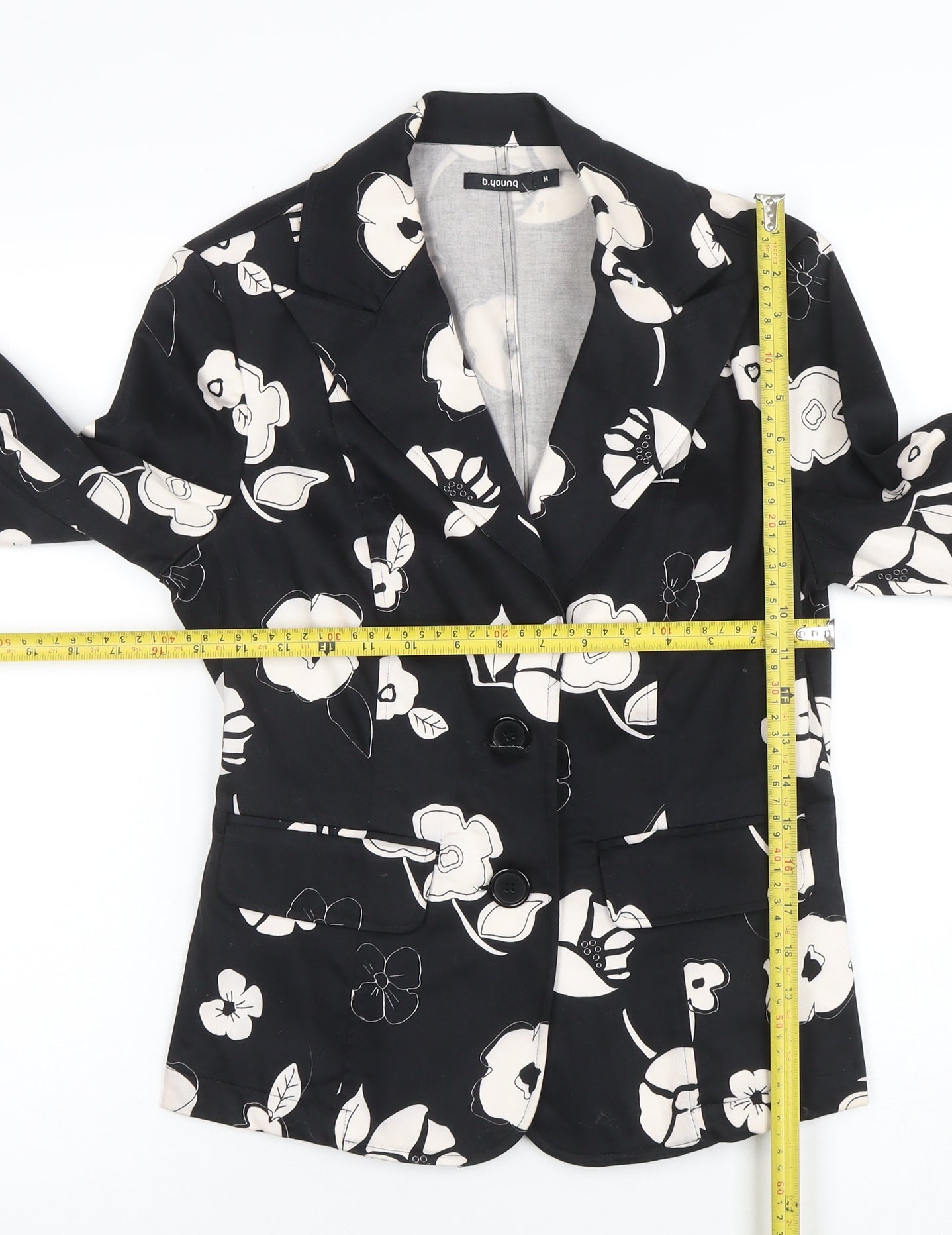 Bunoh.Q Women's Black Floral Single-Breasted Blazer Size M