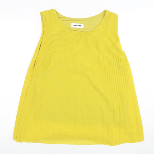 Gerard Womens Yellow Sleeveless Pleated Tunic Blouse Size S