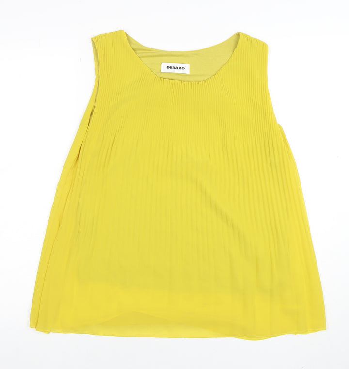 Gerard Womens Yellow Sleeveless Pleated Tunic Blouse Size S