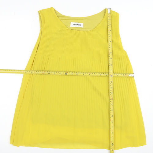 Gerard Womens Yellow Sleeveless Pleated Tunic Blouse Size S