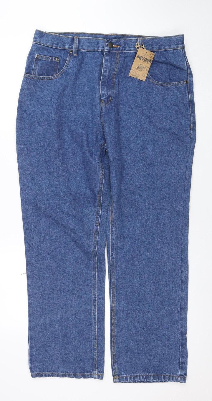 Arizona Blue Men's Blue 36S Straight Leg Denim Jeans Regular Fit
